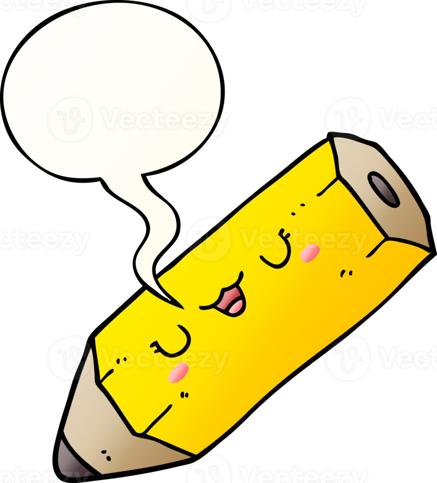 cute cartoon pencil with speech bubble in smooth gradient style png