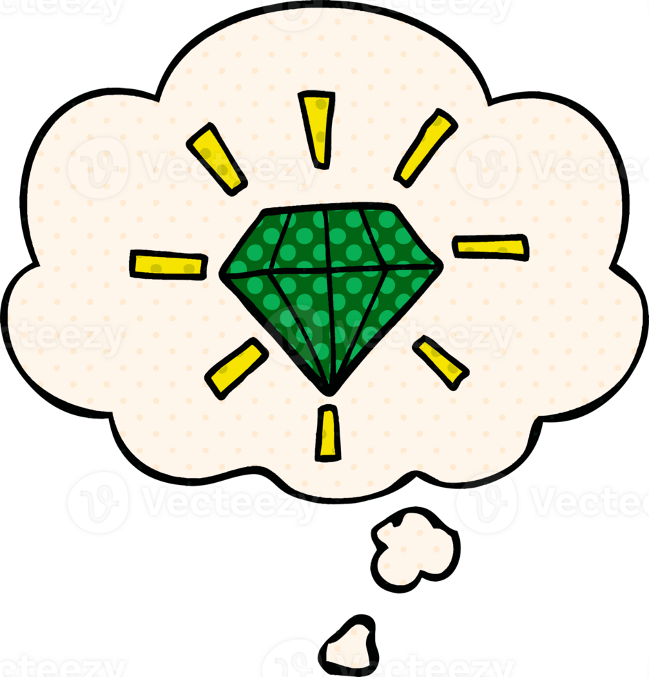 cartoon tattoo diamond with thought bubble in comic book style png
