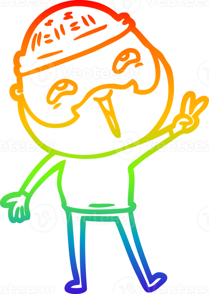 rainbow gradient line drawing of a cartoon happy bearded man png