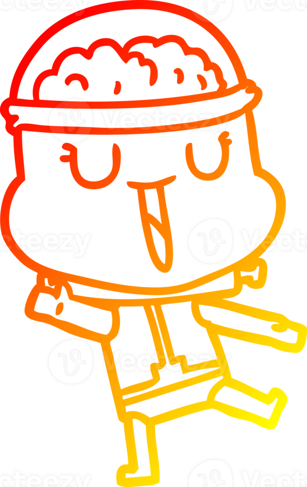 warm gradient line drawing of a happy cartoon robot png