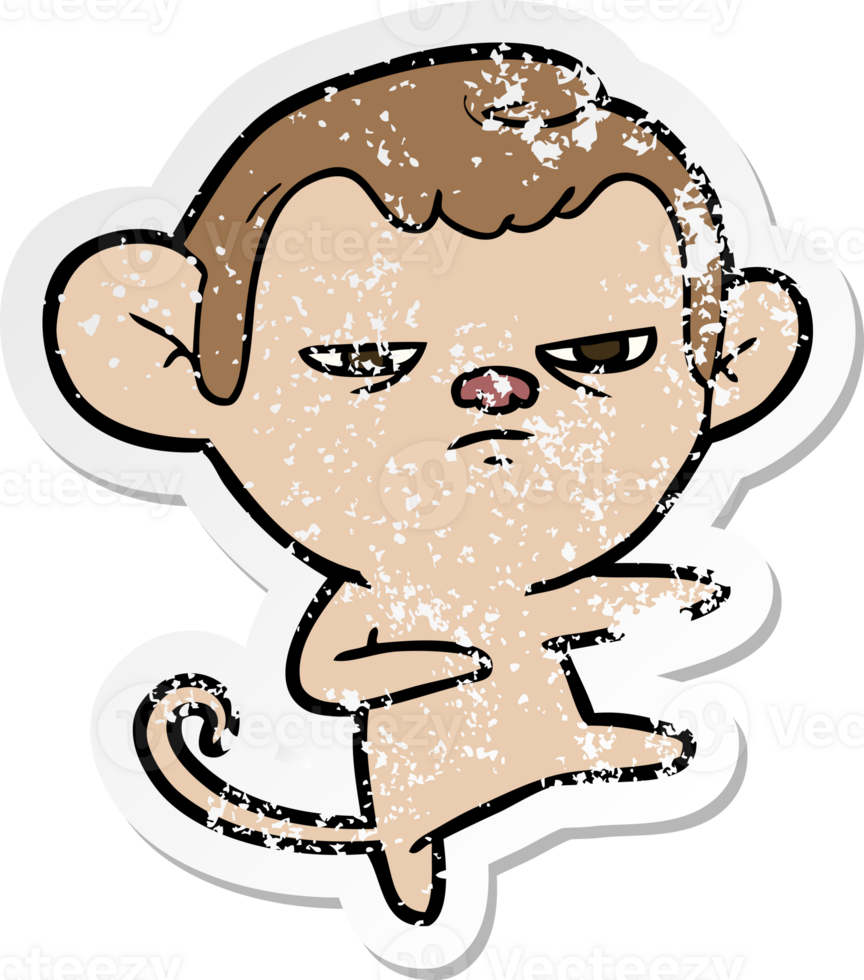 distressed sticker of a cartoon annoyed monkey png