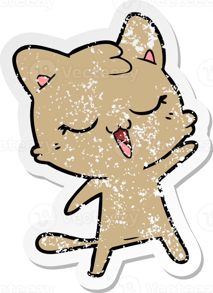 distressed sticker of a happy cartoon cat png