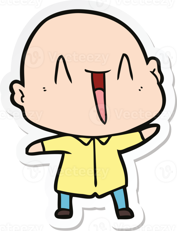 sticker of a happy cartoon bald man png