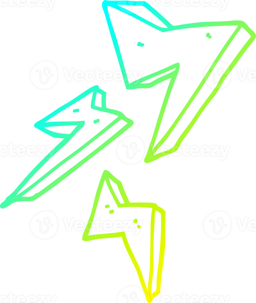 cold gradient line drawing of a cartoon lightning bolt png