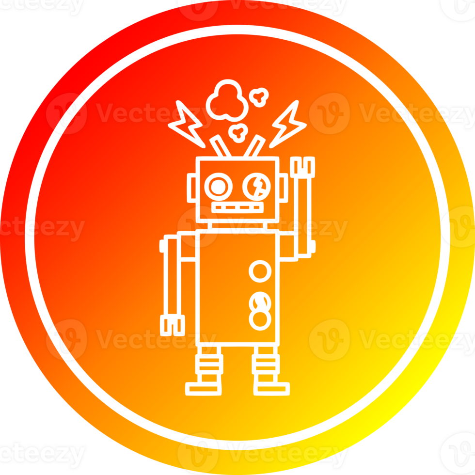 malfunctioning robot circular icon with warm gradient finish png