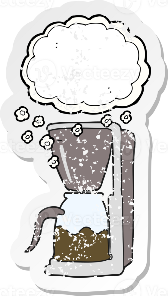retro distressed sticker of a cartoon coffee maker png