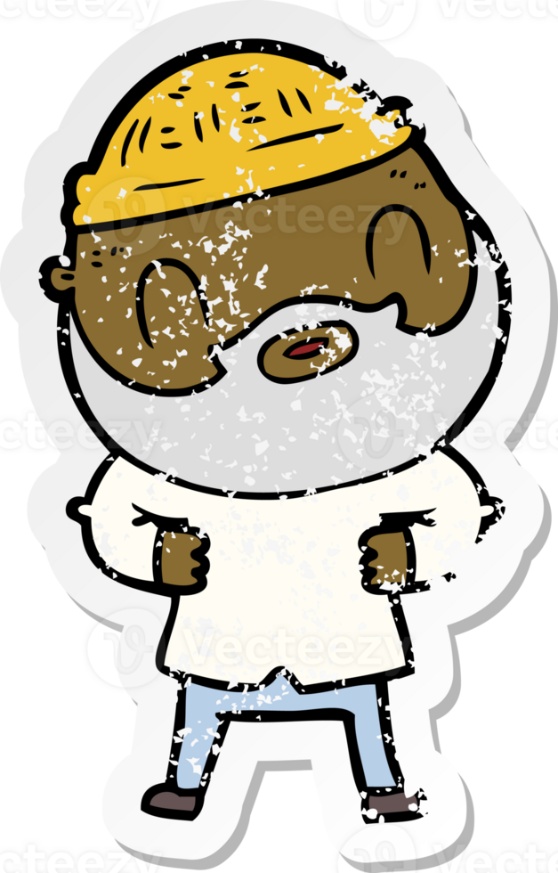 distressed sticker of a cartoon bearded man png