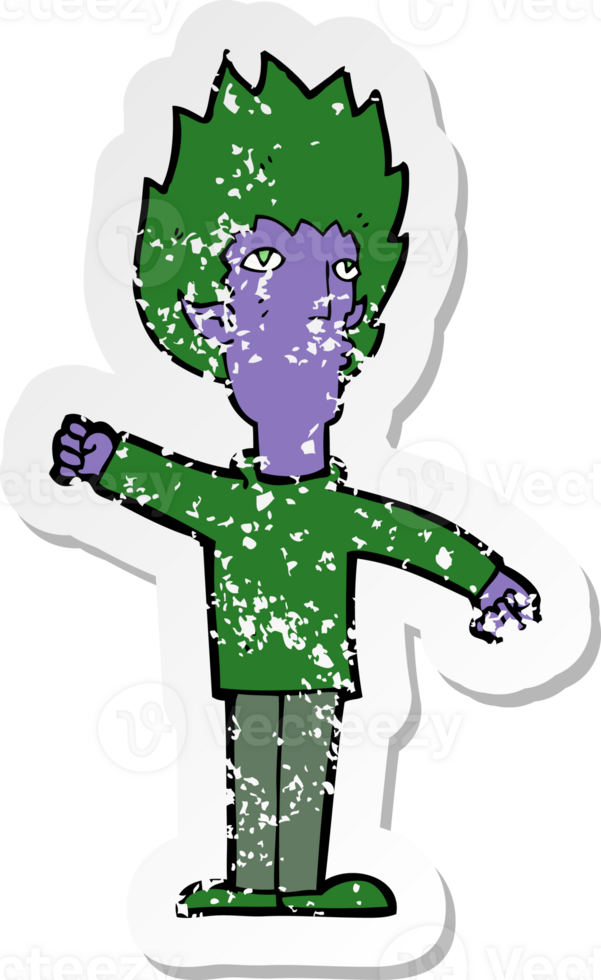 retro distressed sticker of a cartoon vampire man png