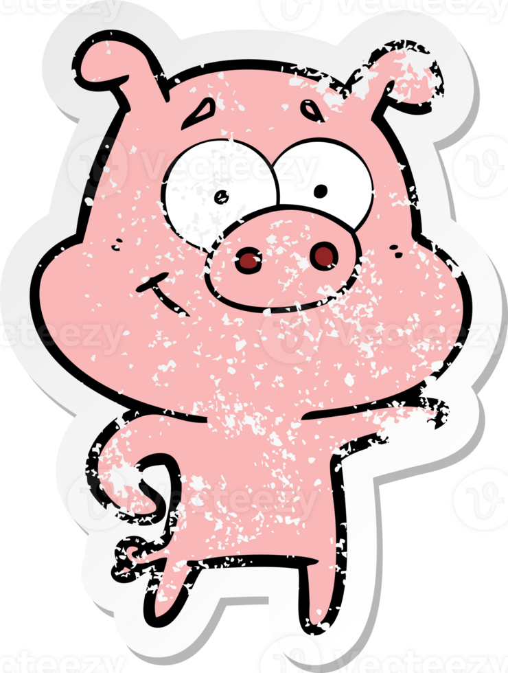 distressed sticker of a cartoon pig pointing png