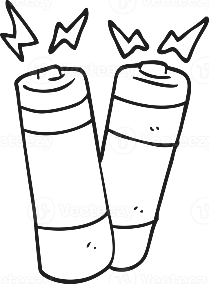 hand drawn black and white cartoon batteries png