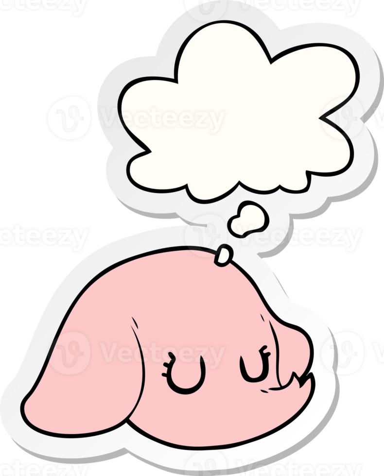 cartoon elephant face with thought bubble as a printed sticker png