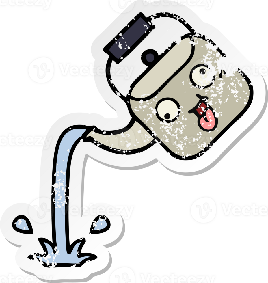 distressed sticker of a cute cartoon pouring kettle png