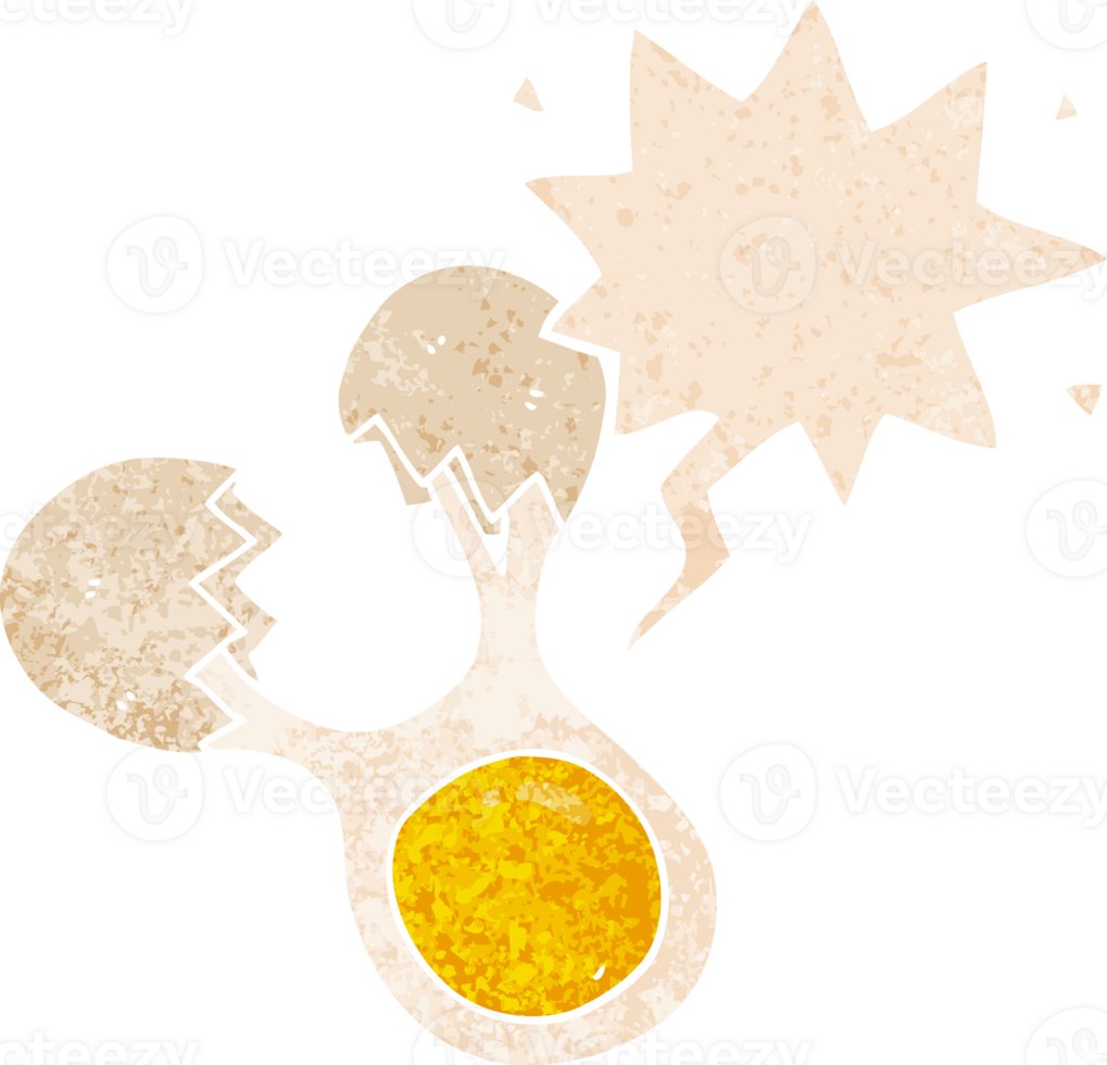cartoon cracked egg with speech bubble in grunge distressed retro textured style png