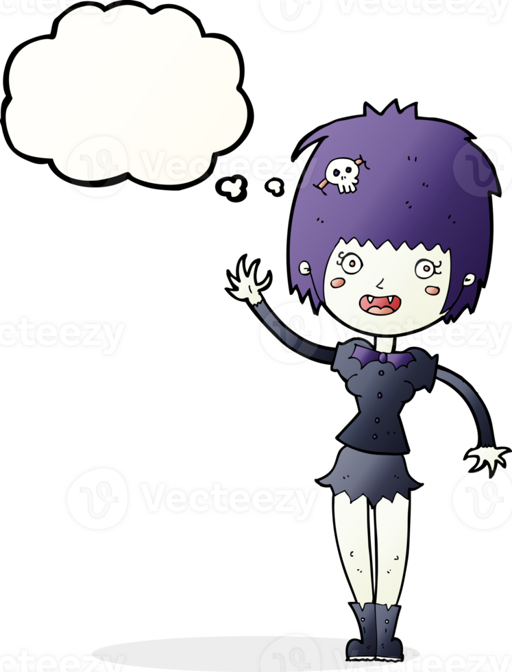 cartoon waving vampire girl with thought bubble png