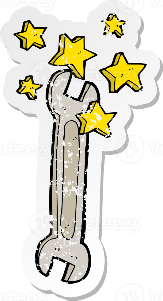 retro distressed sticker of a cartoon spanner png