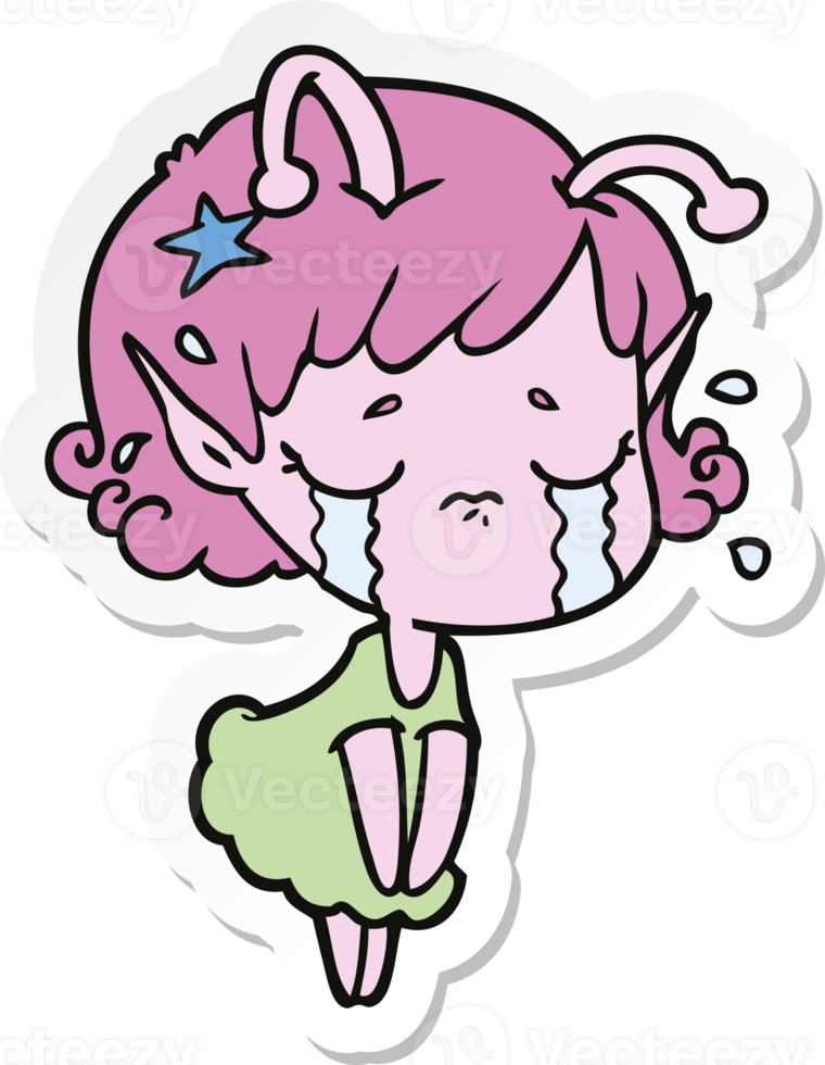 sticker of a cartoon crying alien girl png