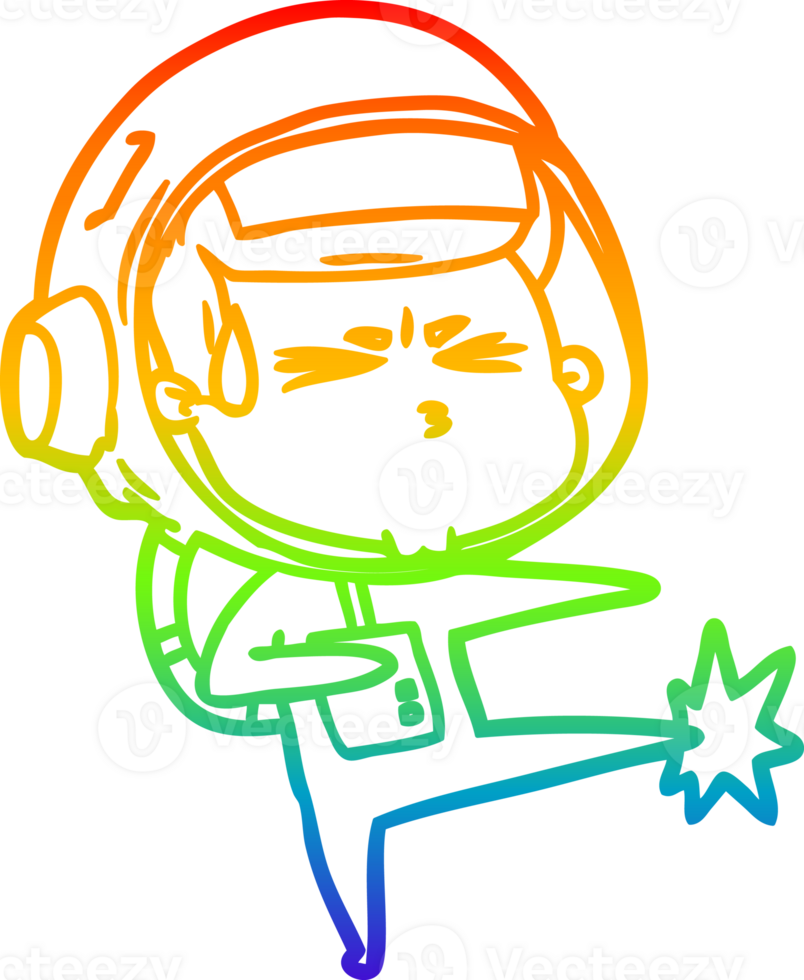 rainbow gradient line drawing of a cartoon stressed astronaut png