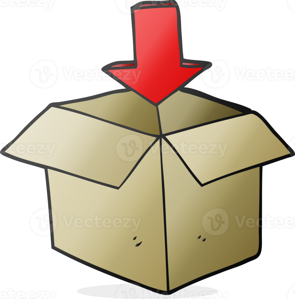 hand drawn cartoon box with arrow download storage symbol png