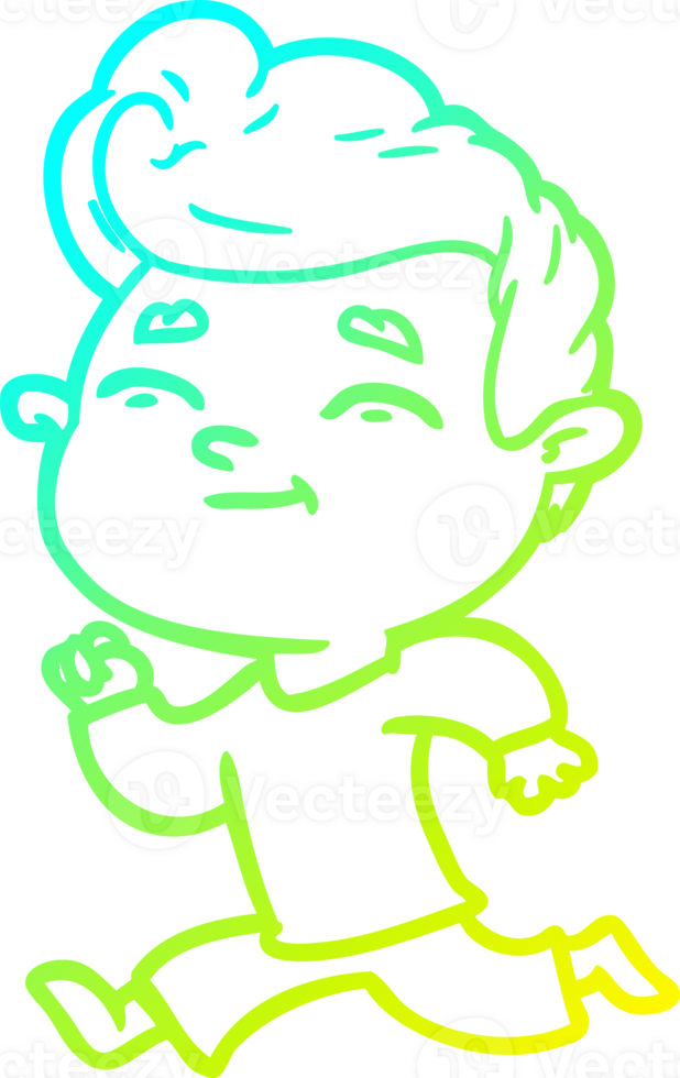 cold gradient line drawing of a running cartoon man png