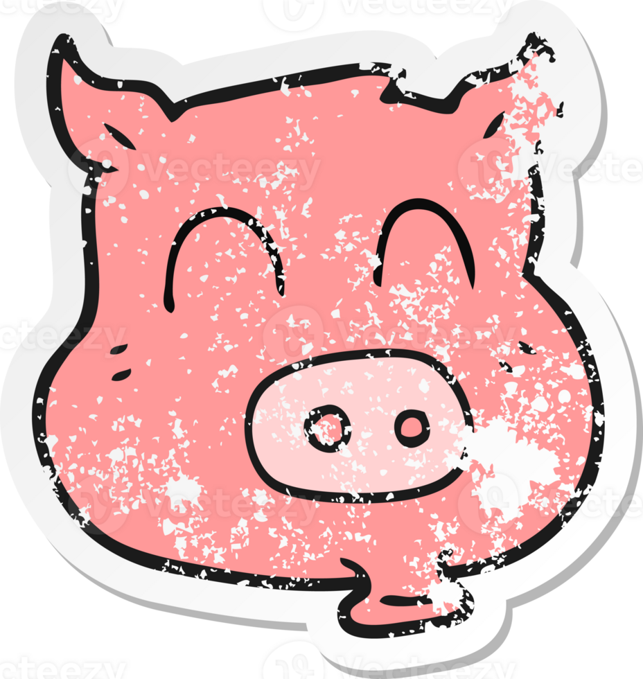 retro distressed sticker of a cartoon pig png