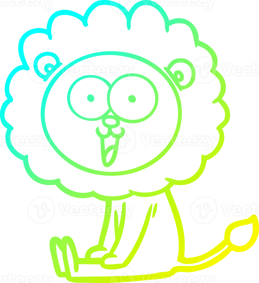 cold gradient line drawing of a happy cartoon lion png