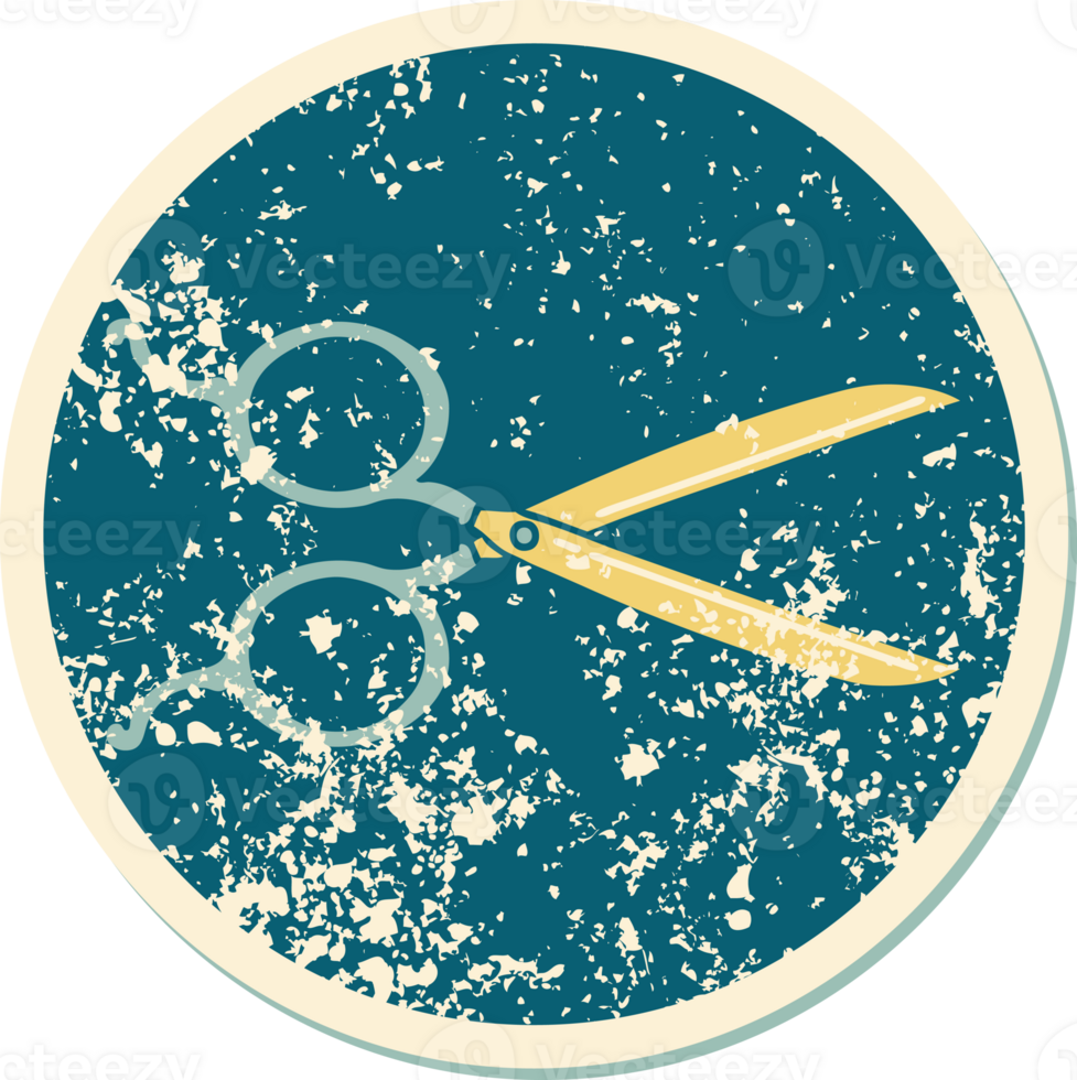iconic distressed sticker tattoo style image of barber scissors png