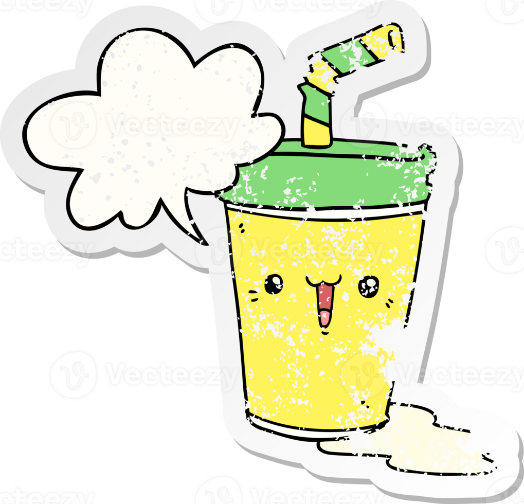 cute cartoon soda with speech bubble distressed distressed old sticker png