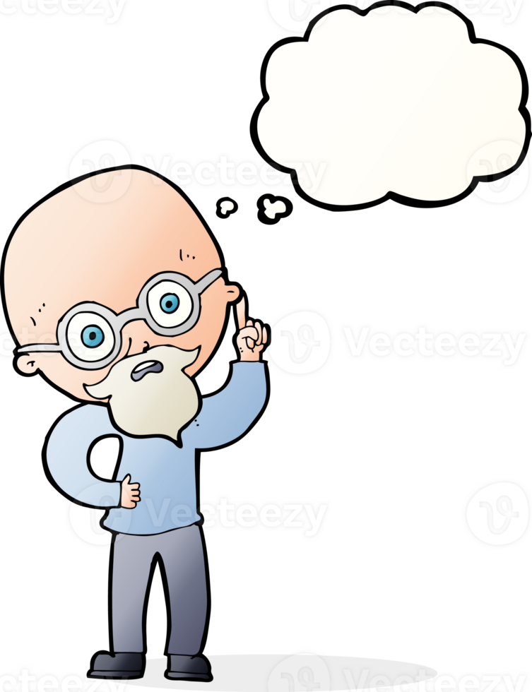 cartoon old man  with thought bubble png