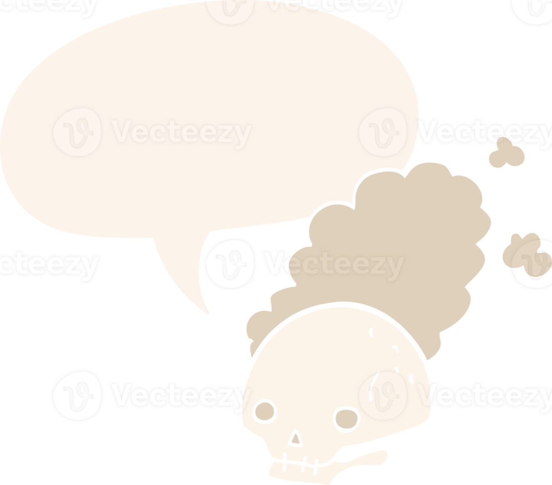 cartoon dusty old skull with speech bubble in retro style png