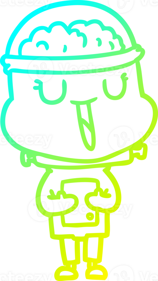 cold gradient line drawing of a happy cartoon robot png