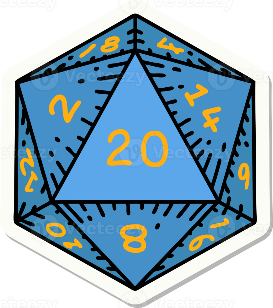 sticker of a natural 20 D20 dice roll png