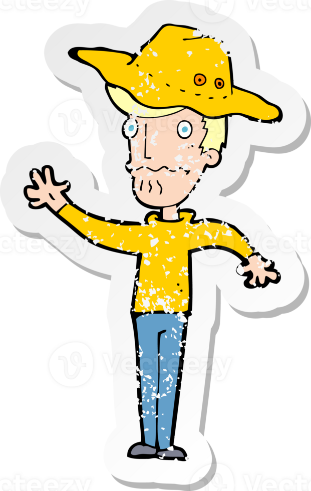 retro distressed sticker of a cartoon man in outback hat png