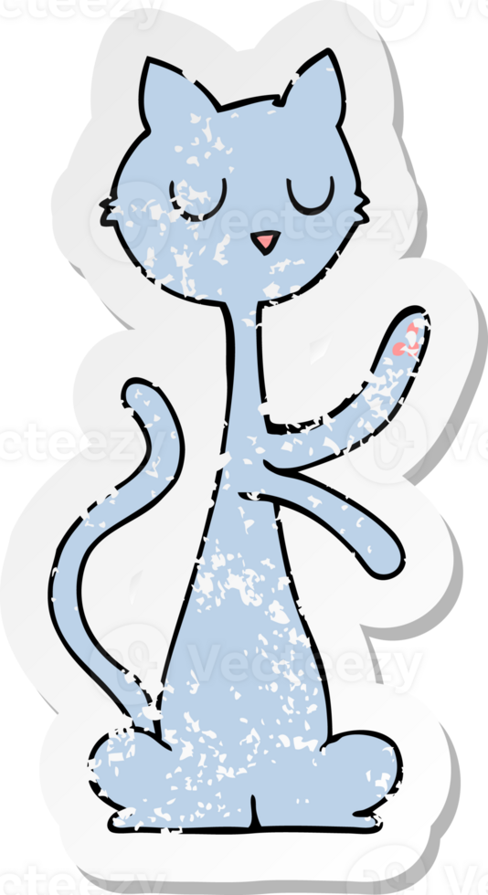 retro distressed sticker of a cartoon cat png