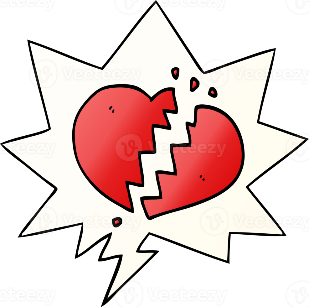cartoon broken heart with speech bubble in smooth gradient style png