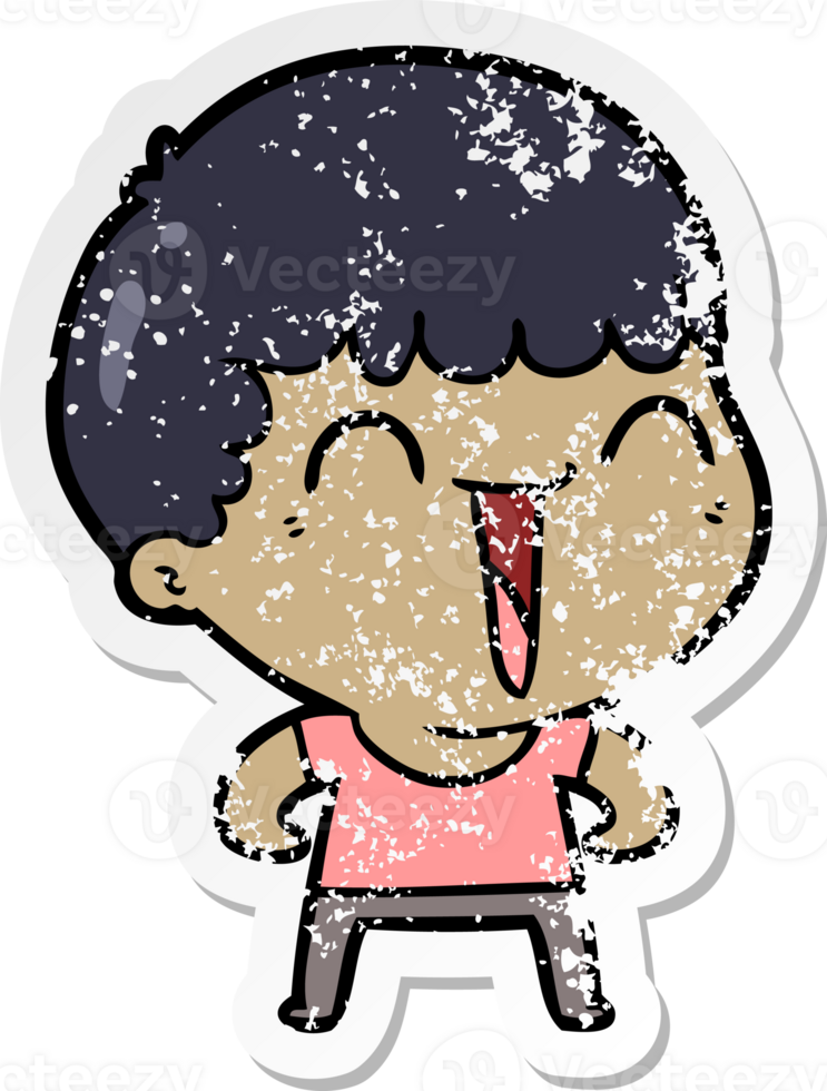 distressed sticker of a cartoon happy man png