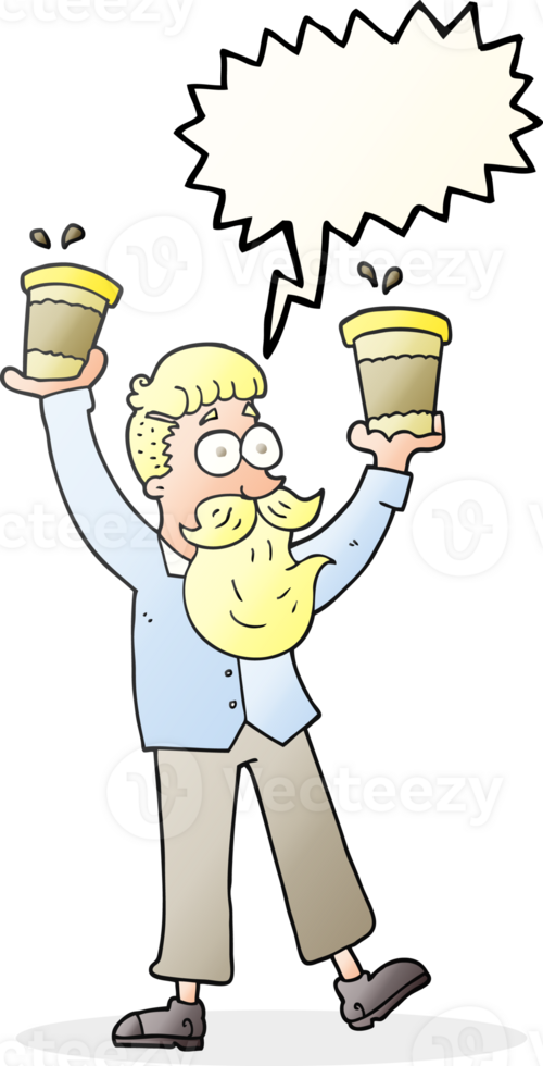 hand drawn speech bubble cartoon man with coffee cups png