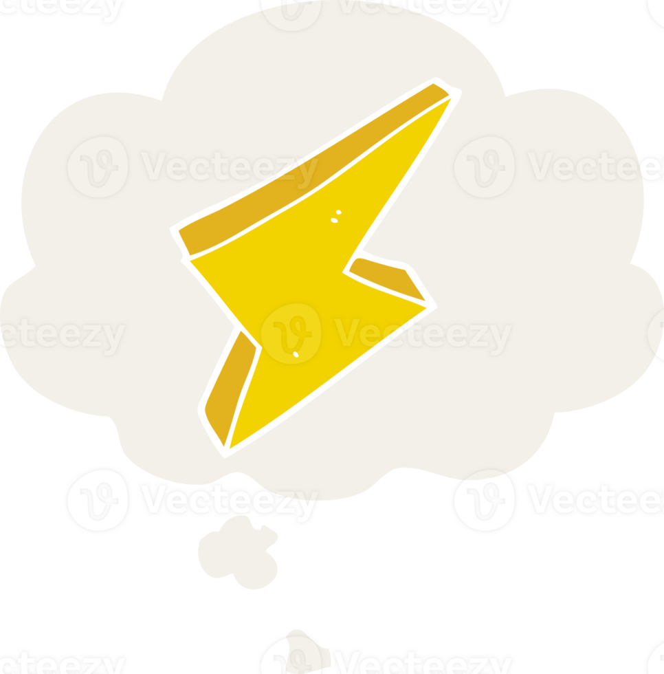 cartoon lightning with thought bubble in retro style png