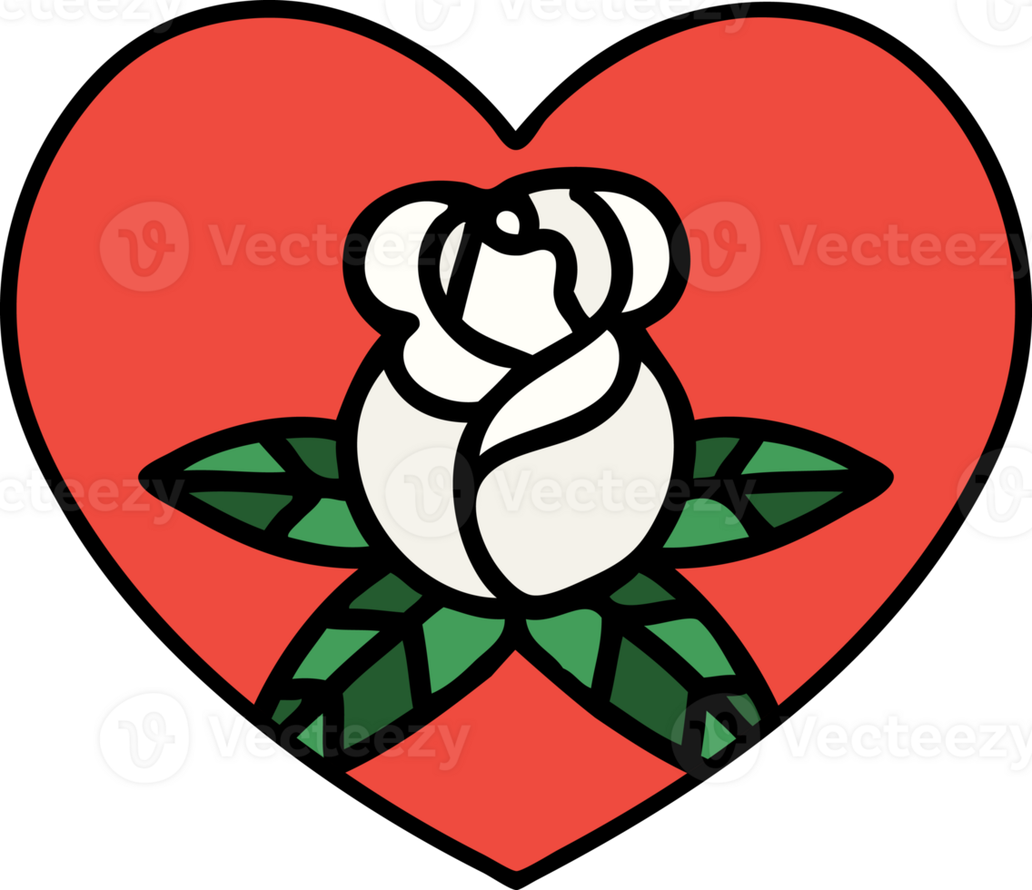 tattoo in traditional style of a heart and flowers png