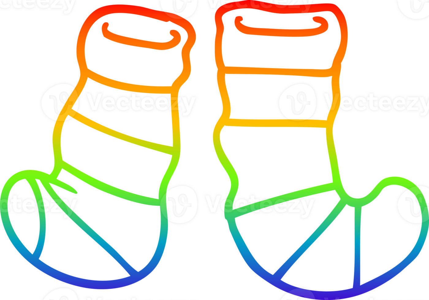 rainbow gradient line drawing of a cartoon socks png