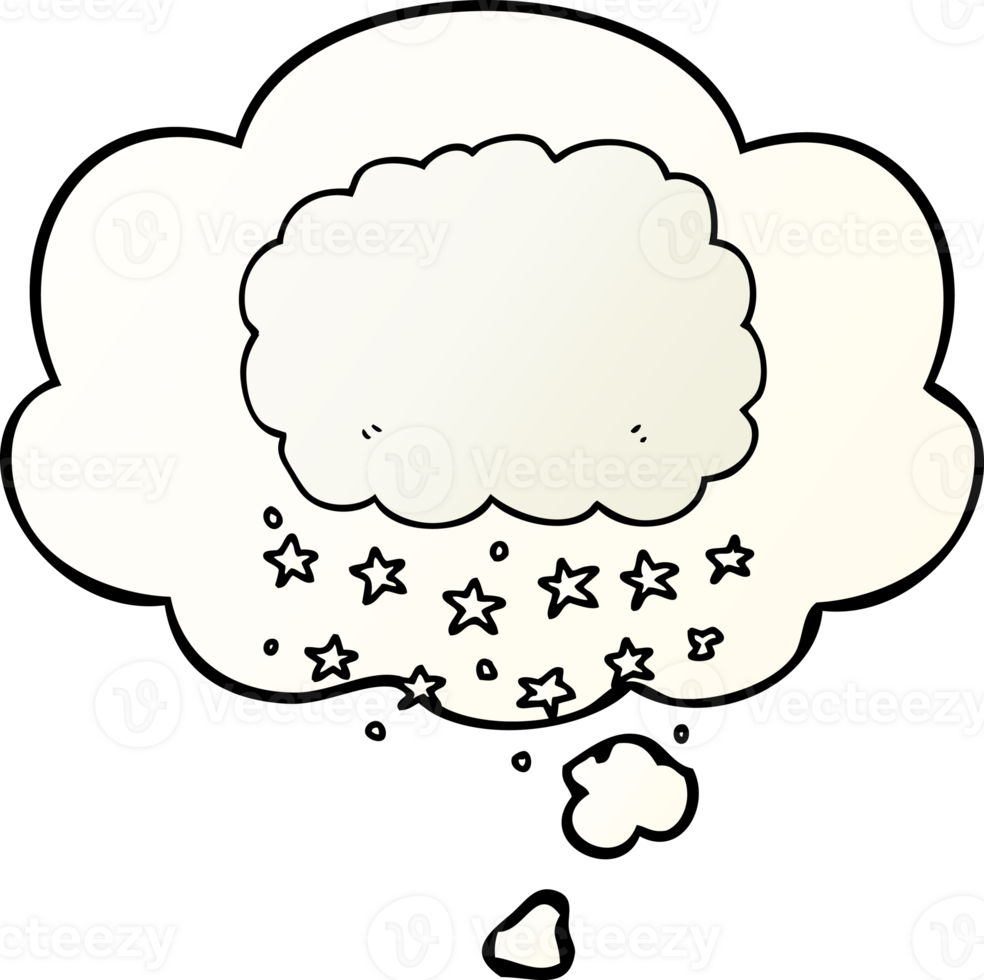 cartoon rain cloud with thought bubble in smooth gradient style png