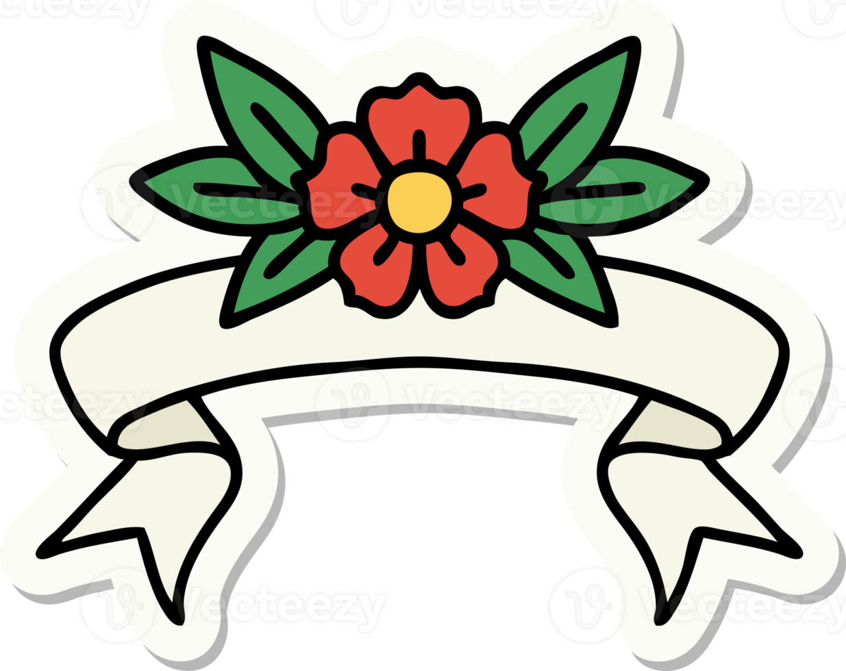 tattoo style sticker with banner of a flower png