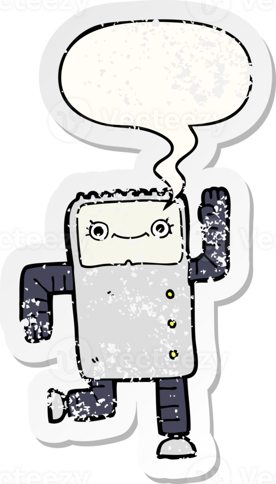 cartoon robot with speech bubble distressed distressed old sticker png