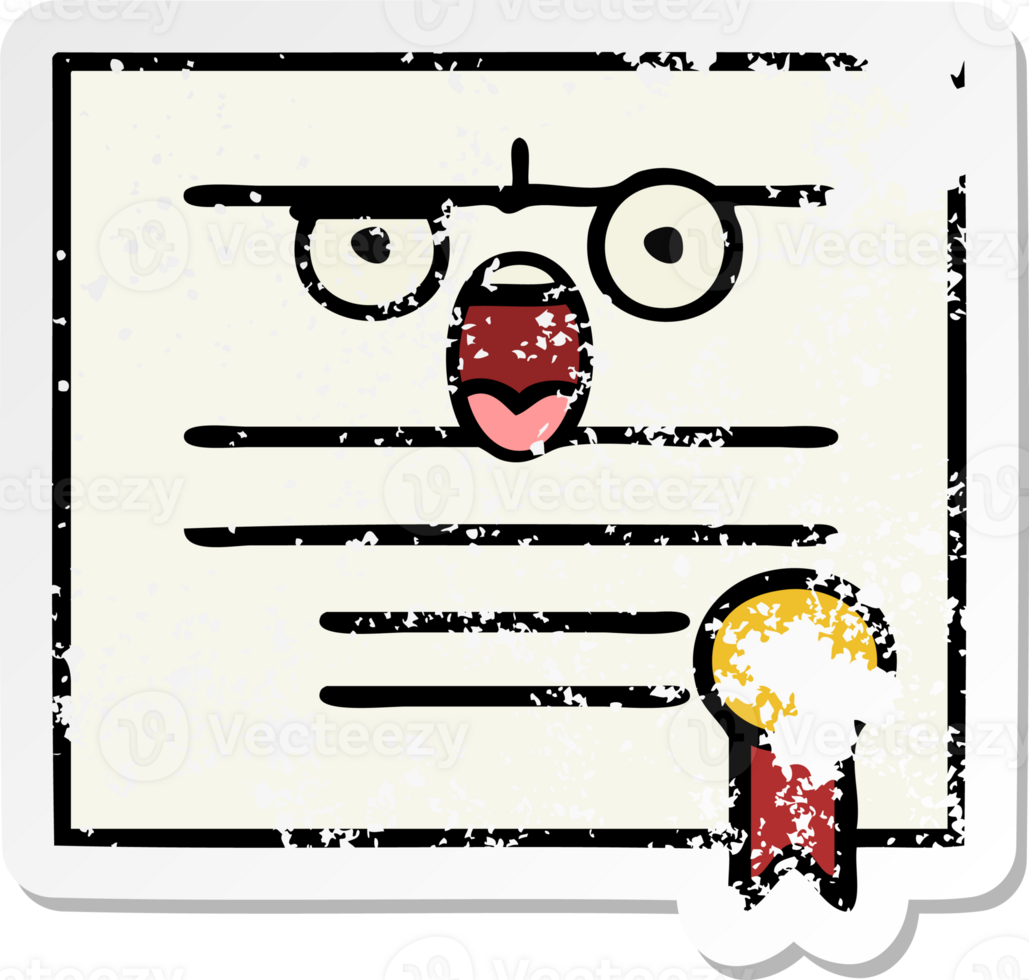 distressed sticker of a cute cartoon graduation diploma png