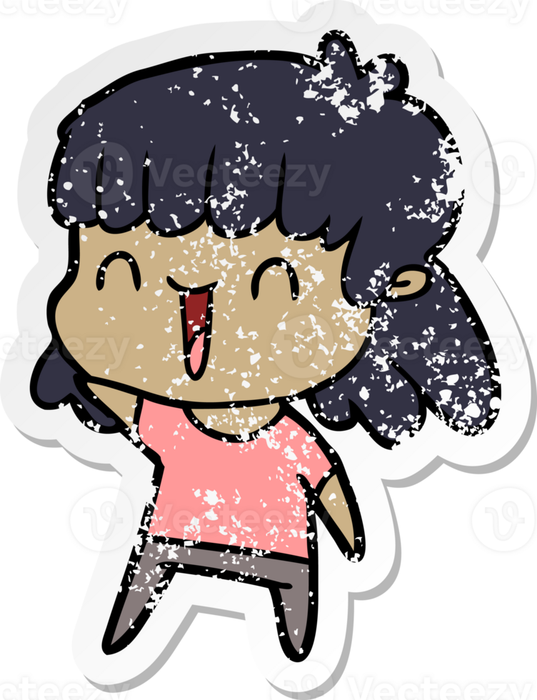 distressed sticker of a cartoon happy girl png