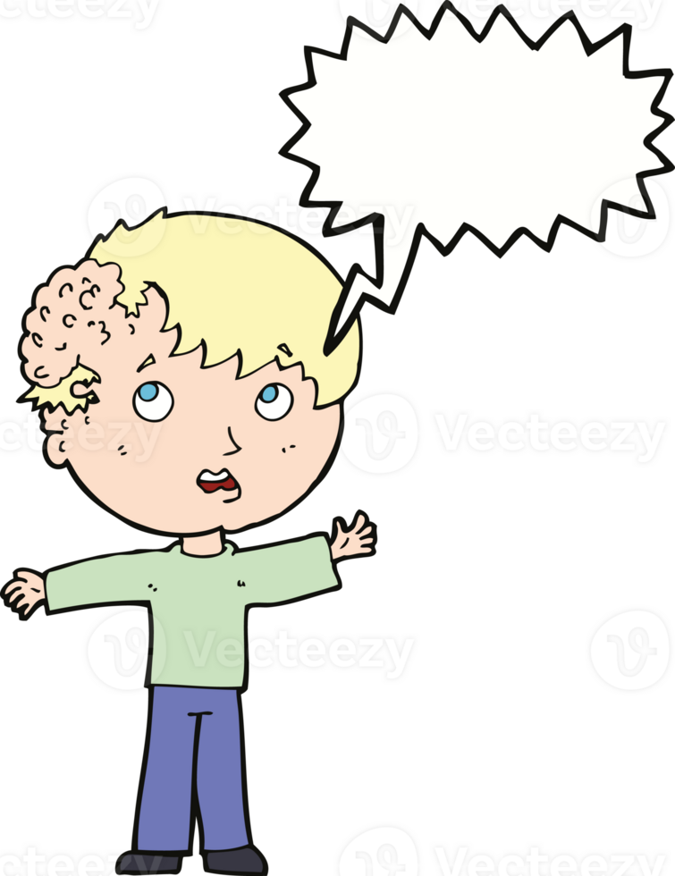 cartoon boy with growth on head with speech bubble png