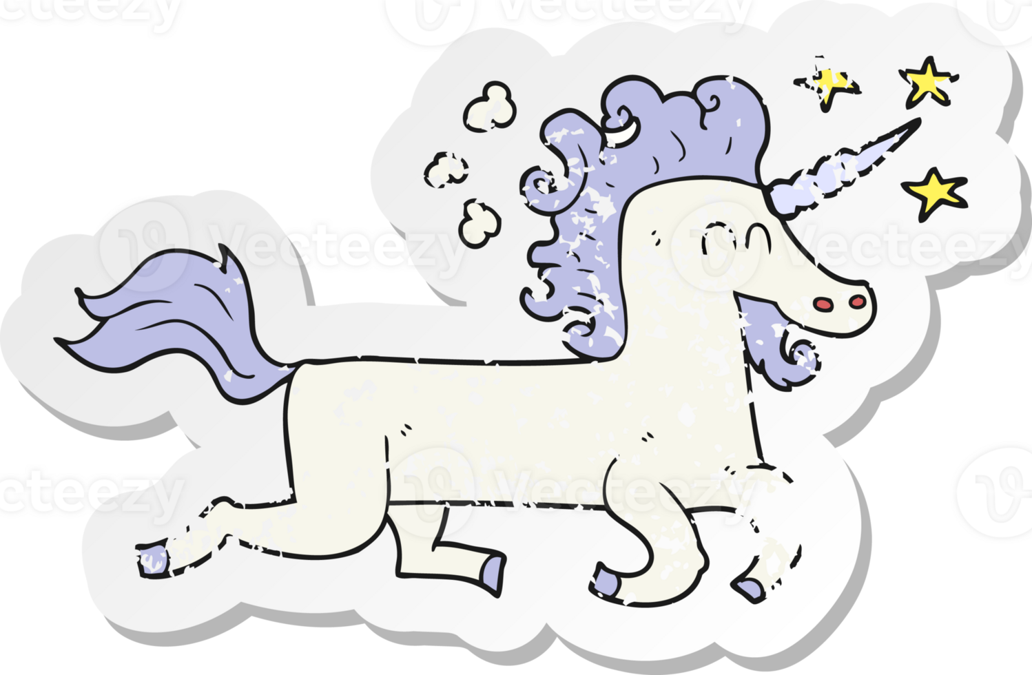 retro distressed sticker of a cartoon unicorn png