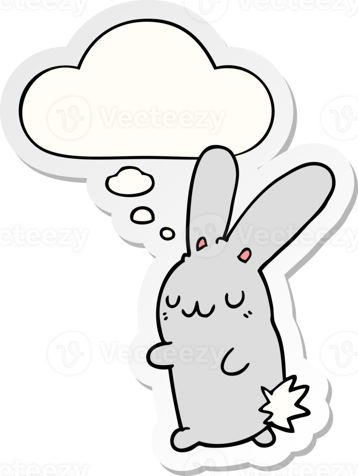 cute cartoon rabbit with thought bubble as a printed sticker png