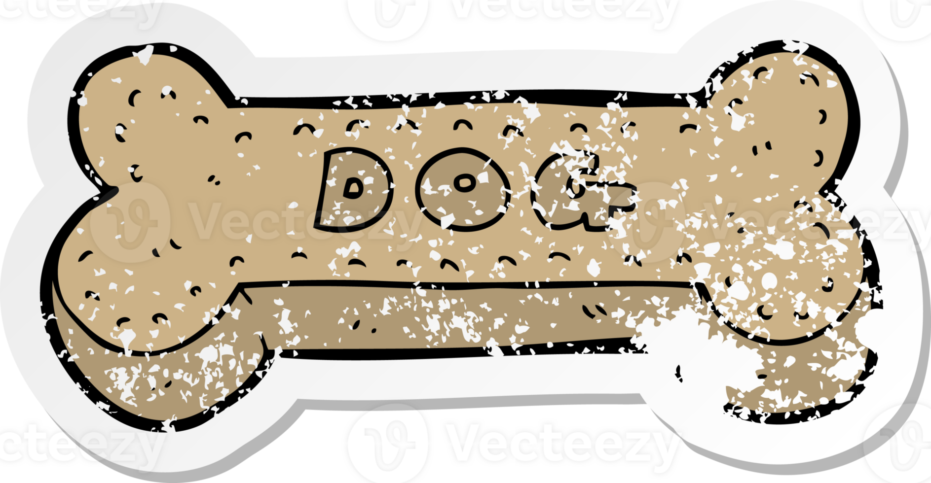 distressed sticker of a cartoon dog biscuit png