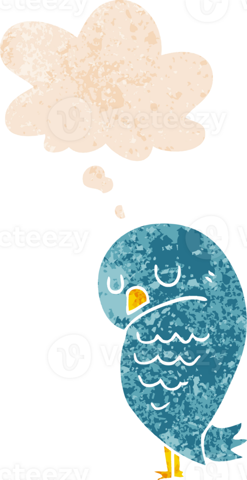 cartoon bird with thought bubble in grunge distressed retro textured style png