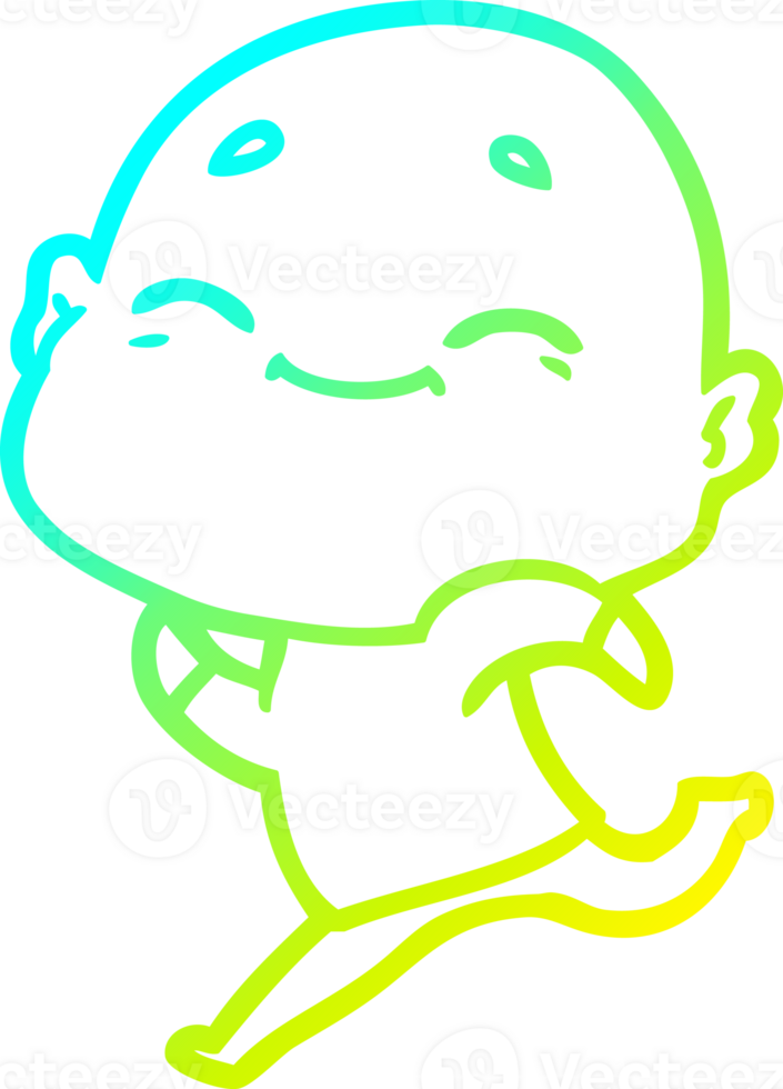 cold gradient line drawing of a happy cartoon bald man png